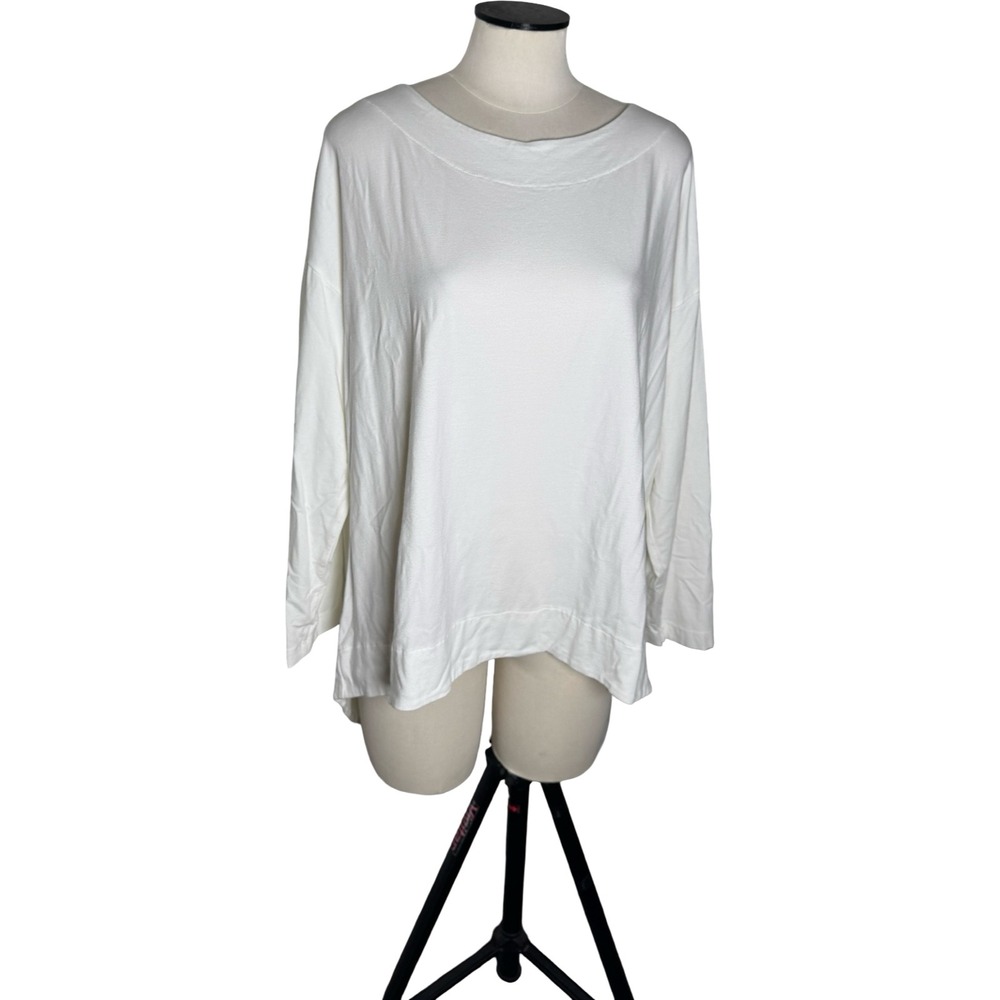 Bryn Walker White Tunic Top Small Boat Neck 3/4 Sleeve Made USA Bamboo Organic